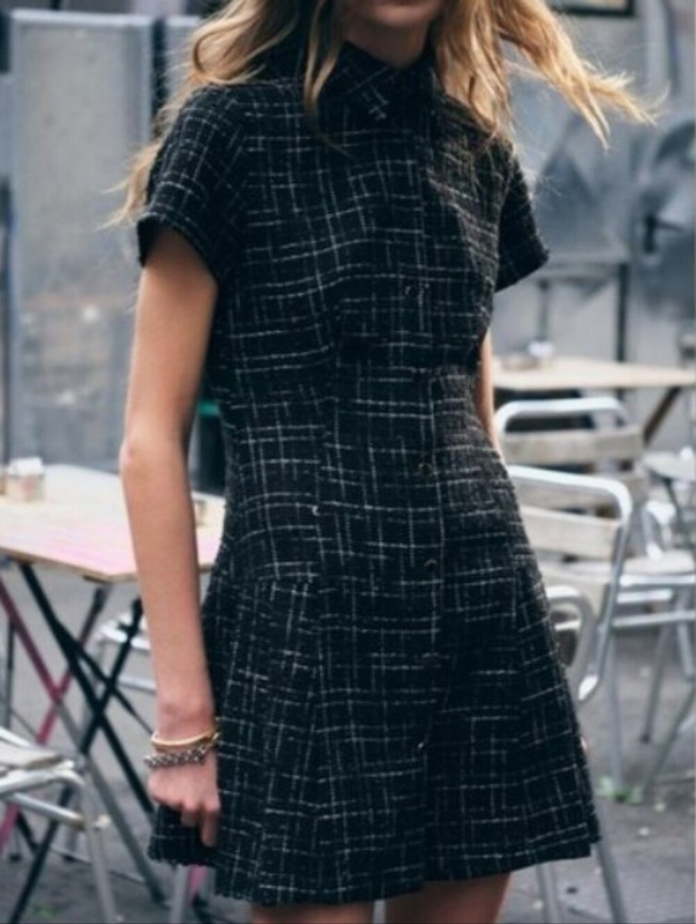 Zara Mini Dress Black White Tweed Metallic Thread Women's Size S 4387/243 NWOT